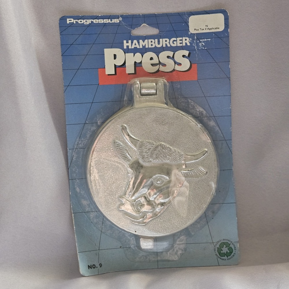 Vintage Progressus Aluminum 3.5" Hamburger Press Patty Maker Cow Bull Taiwan